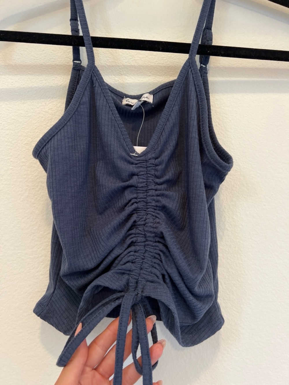 love, Fire Navy Ribbed Ruched Drawstring Cami - Picture 5 of 5